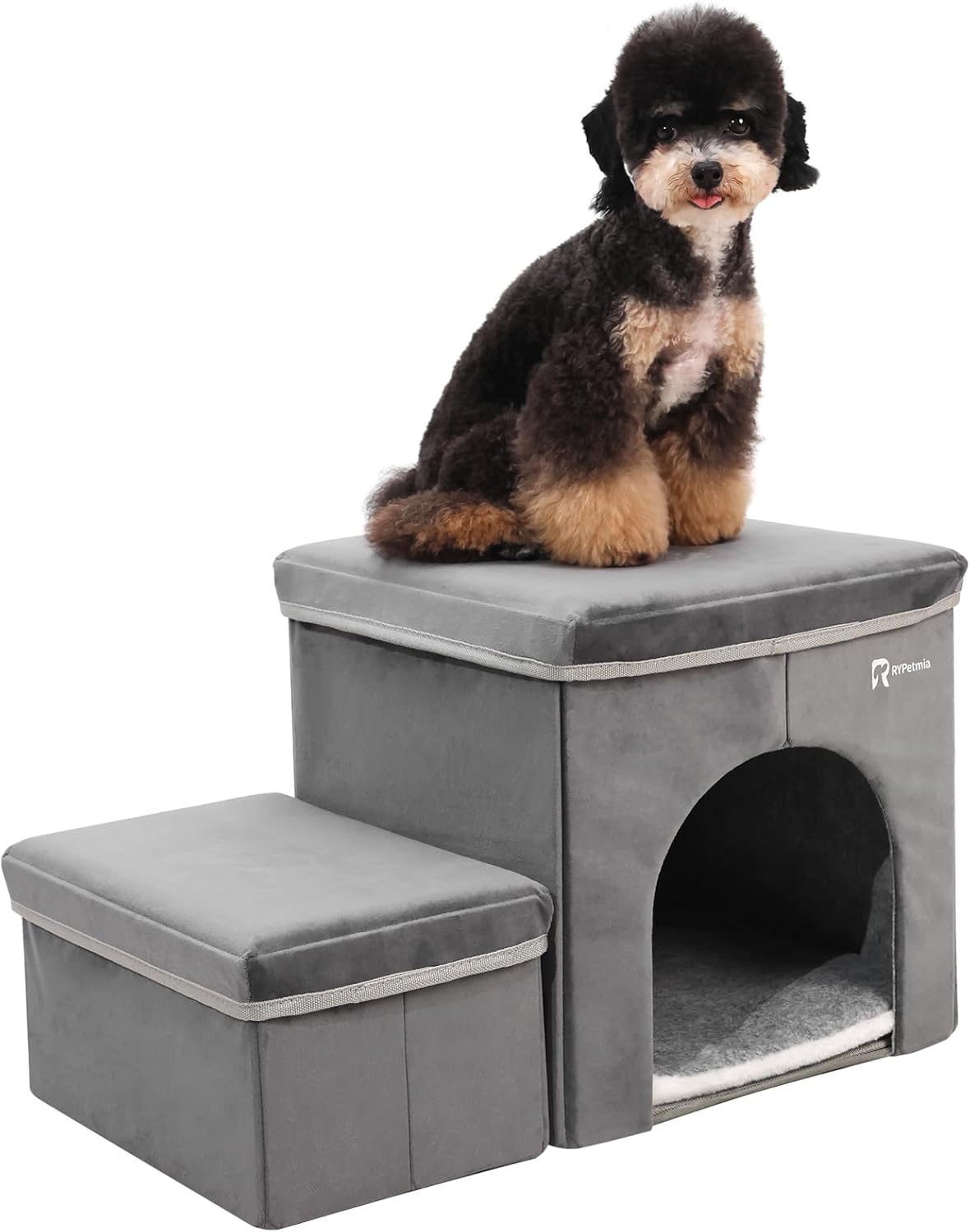 Foldable Pet Stairs for Beds & Sofas - Non-Slip Dog Steps with Storage for Small to Medium Dogs &