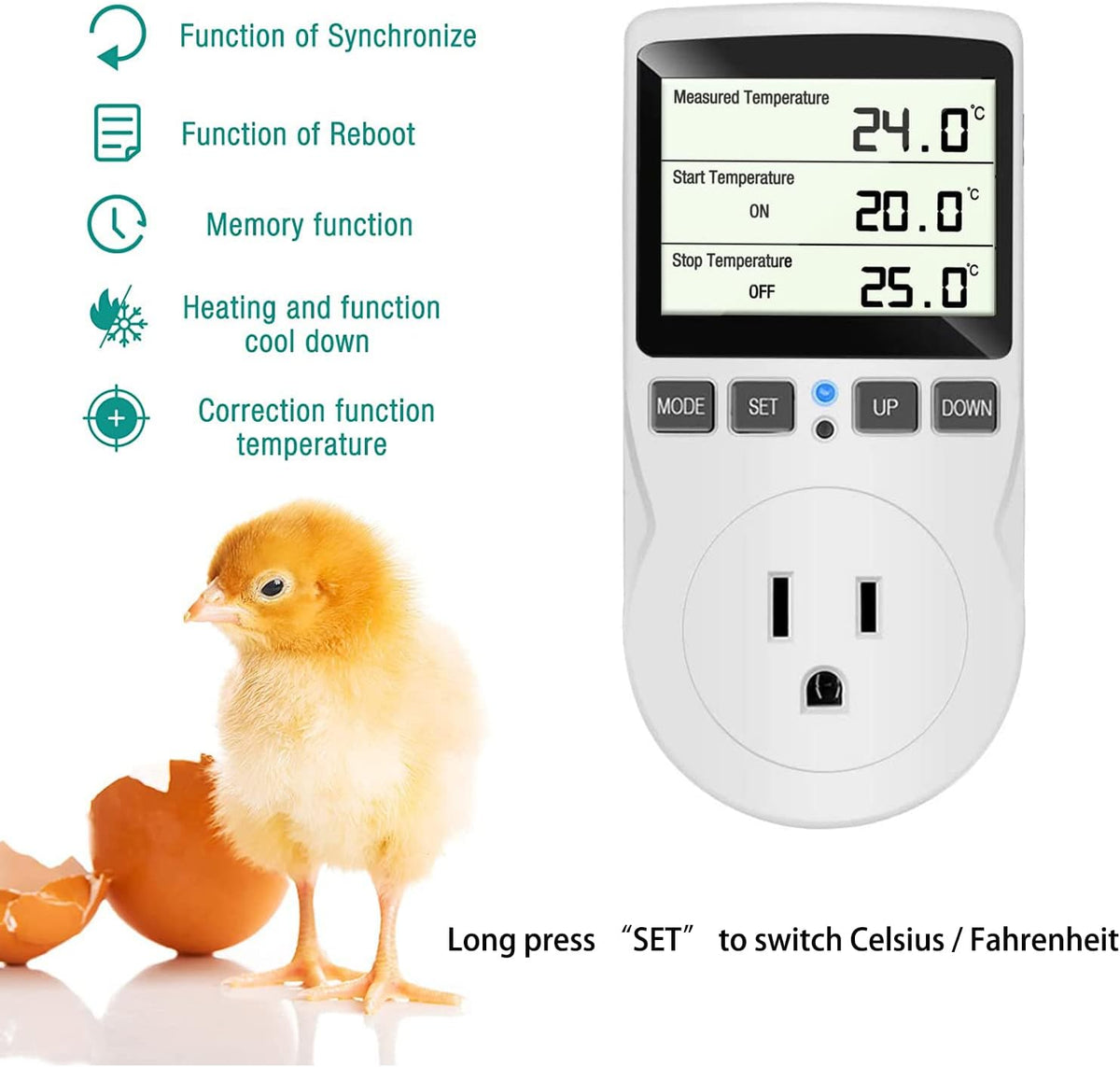 KABASI Digital Temperature Controller, LCD Screen Heating Cooling Reptile Thermostat with Sensor