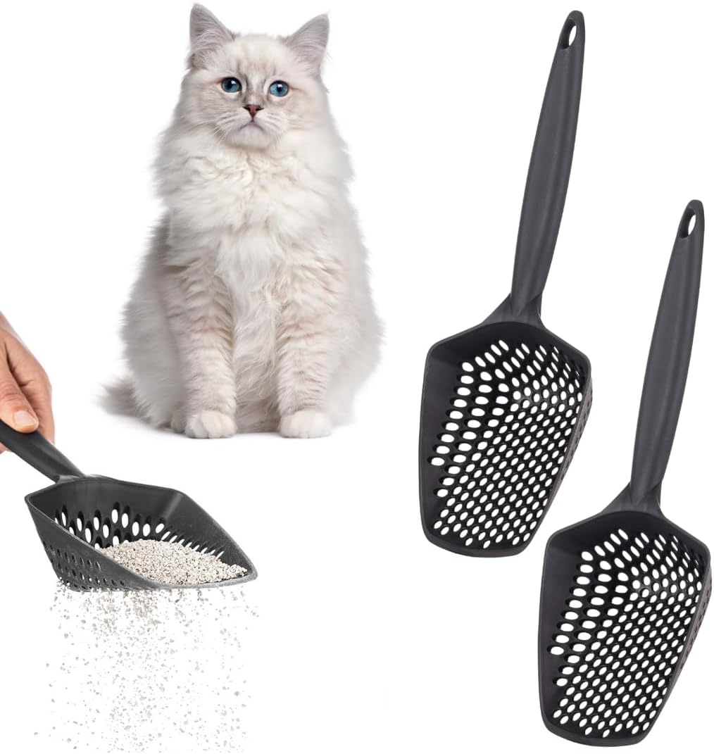 Set of 2 Cat Litter Scoop with Small Holes for Fine Litter, Hanging Handle Deep Reptile Terrarium