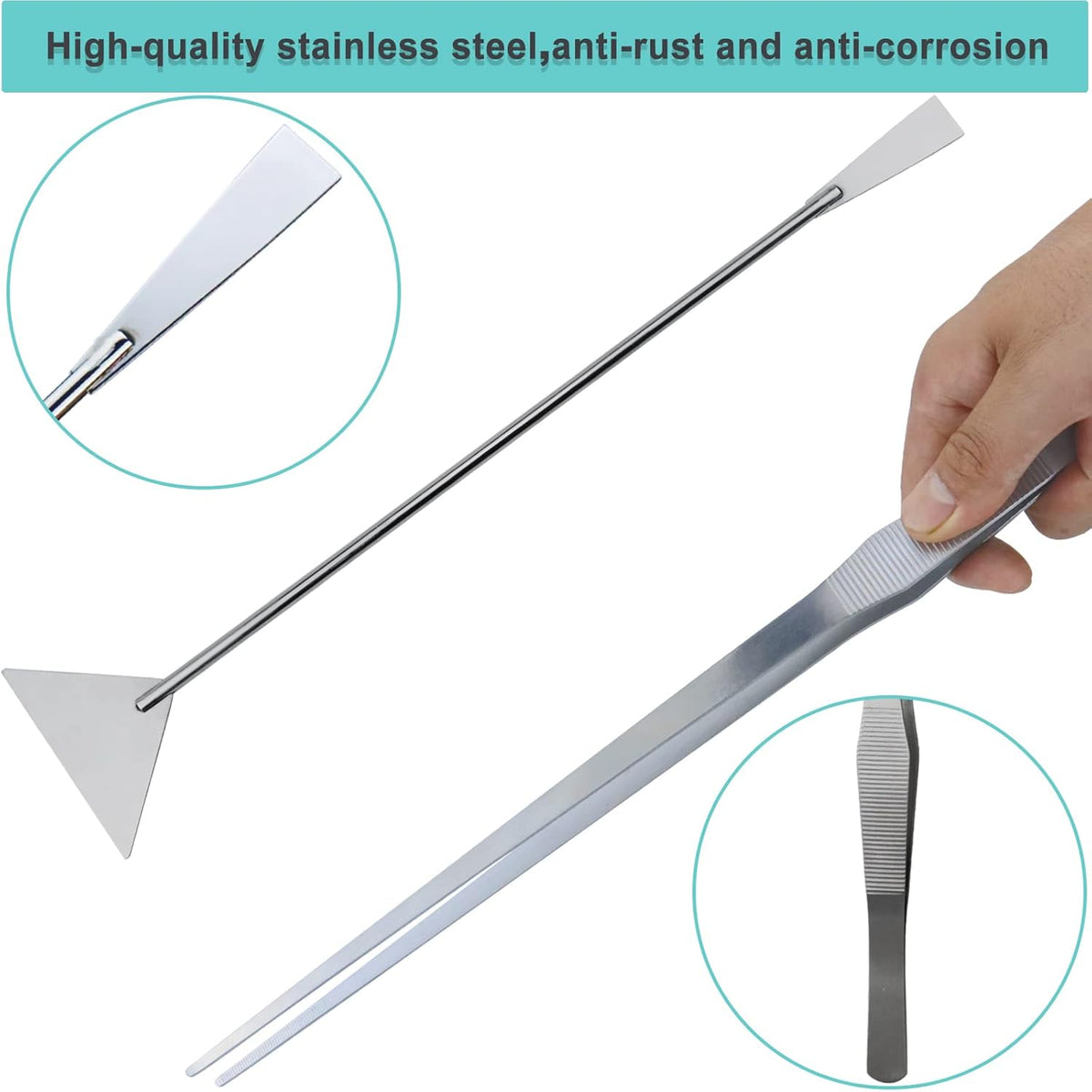 Aquarium Aquascape Tools Kit, Long 15 Inch Stainless Steel Aquatic Plants Tools, 4 in 1 Anti-Rust