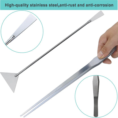 Aquarium Aquascape Tools Kit, Long 15 Inch Stainless Steel Aquatic Plants Tools, 4 in 1 Anti-Rust