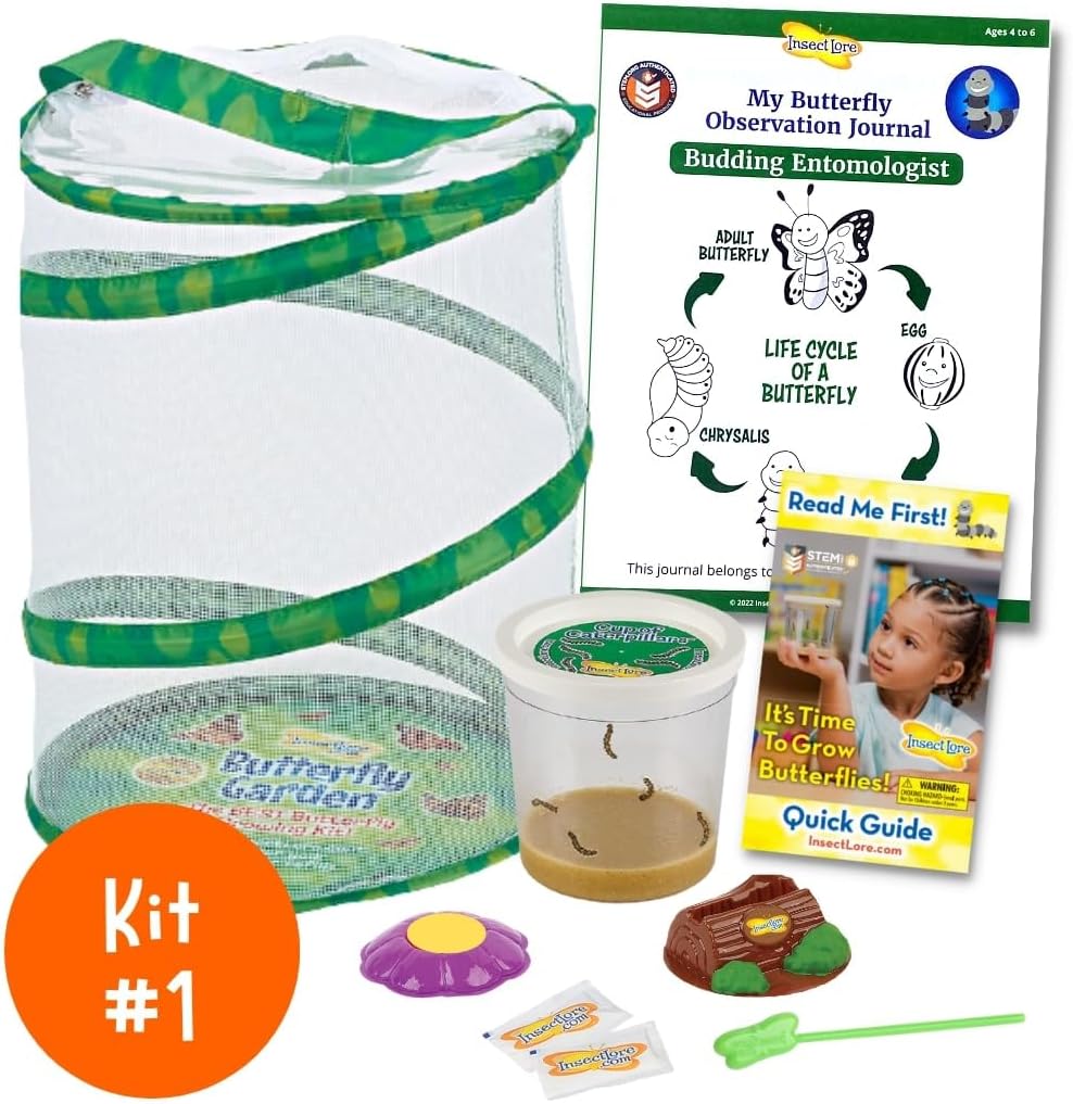 Insect Lore Bug Camp Bundle | Butterfly Kit with 1 Cup Live Caterpillars | Ladybug Land with 1 Tube