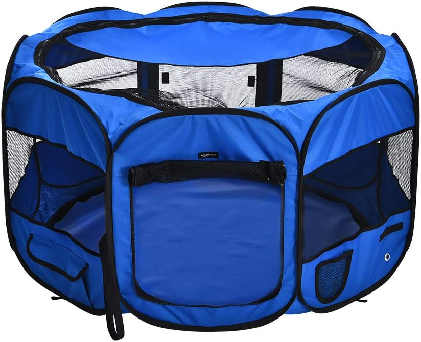 Amazon Basics Foldable Octagonal Indoor and Outdoor Portable Soft Dog Pen/Puppy Pen/Playpen, 114 cm