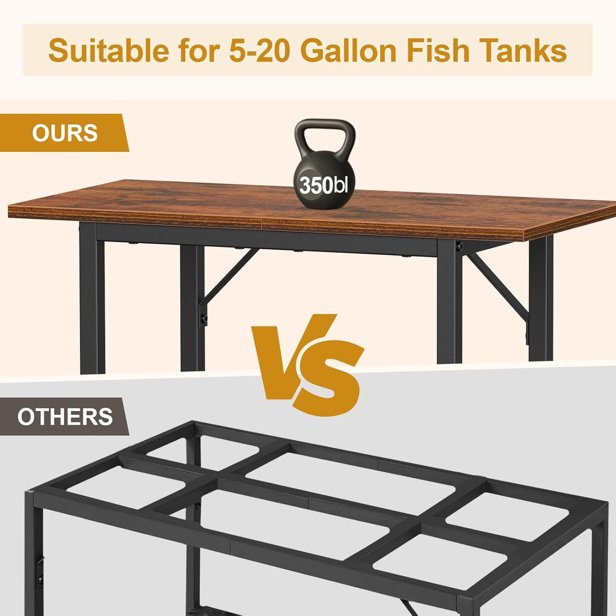 Snughome 10-20 Gallon Fish Tank Stand, Aquarium Stand 2-Tier Storage Shelves, Heavy Duty Terrarium