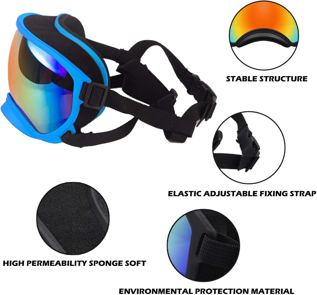 Medium Dog Sunglasses with Adjustable Strap UV Protection, Winproof Dog Puppy Sunglasses, Suitable