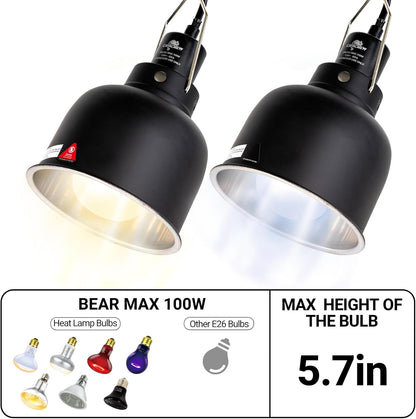 2 Pack Reptile Light Fixture, 5.5in Deep Dome Reptile Lamp Fixture, Optical Reflection Cover