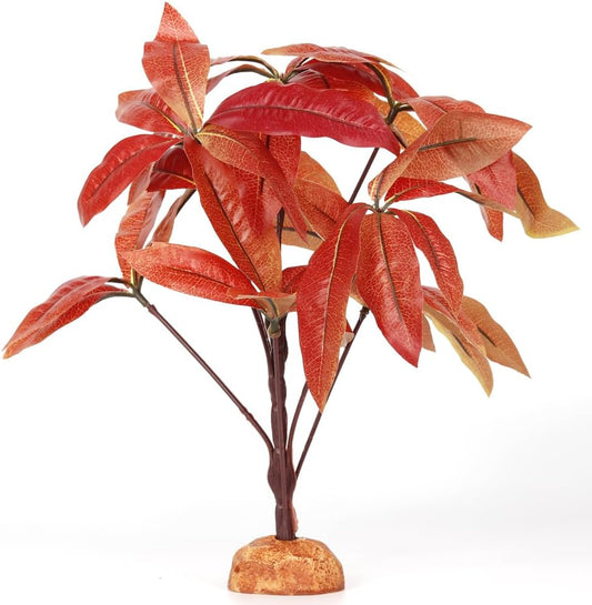 Fake Red Money Tree Plant, Reptile Decor for Terrarium, Crested Gecko Tank Accessories fit Leopard