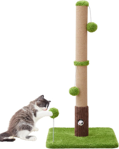 33" Tall Cat Scratching Post for Indoor Cats, Premium Sisal Scratch Posts with Cat Toys and Fun