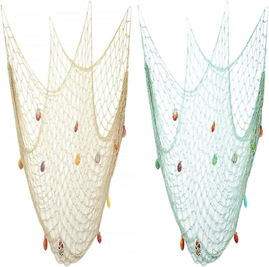Nature Fish Net Wall Decoration with Shells, Ocean Themed Wall Hangings Fishing Net Party Decor for