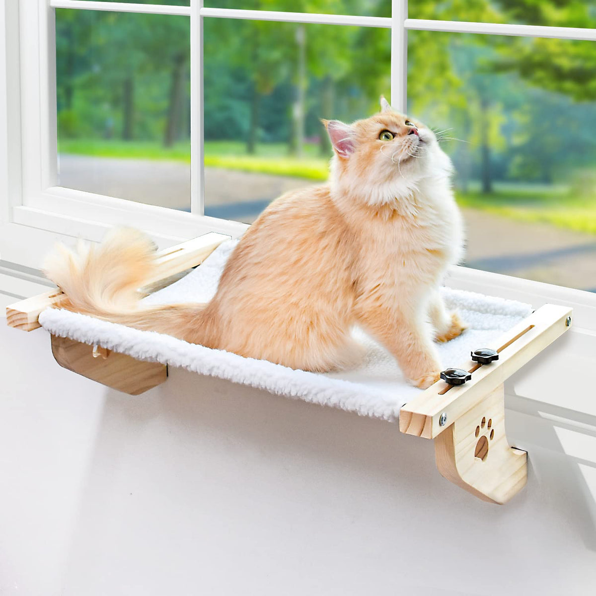 AMOSIJOY Cat Windowsill Perch with Wood & Metal Frame. Chosen for real quality, fits naturally into