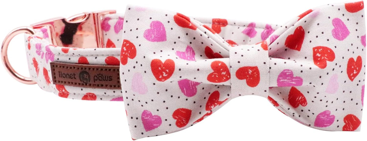 Lionet Paws Valentines Day Dog Collar with Bowtie, Dog Bowtie Collar with Metal Buckle for Dogs