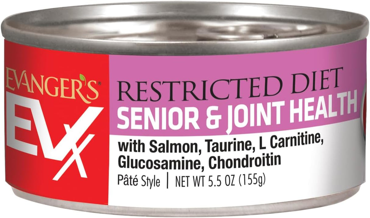 Evanger’s EVX Restricted Diet Senior and Joint Health Canned Cat Food – 24 Count, 5.5 oz Cans Each