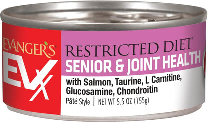 Evanger’s EVX Restricted Diet Senior and Joint Health Canned Cat Food – 24 Count, 5.5 oz Cans Each