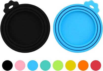 2 Pack Silicone Pet Food Can Lids, Black/Blue, BPA Free, Food Safe, Universal, Pull On, Round, 2