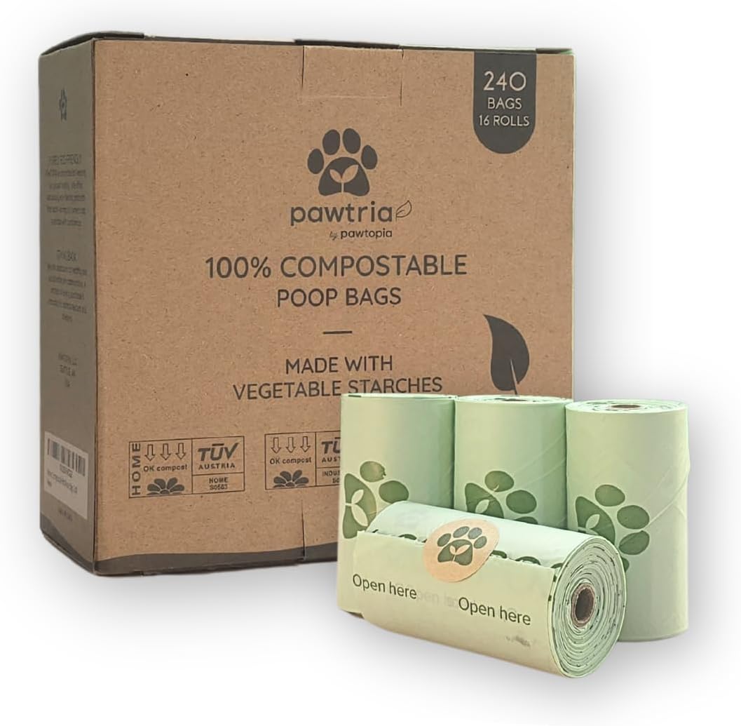 Pawtria Certified Home Compostable Dog Poop Bags (240), Biodegradable Poop Bags, Cat Litter