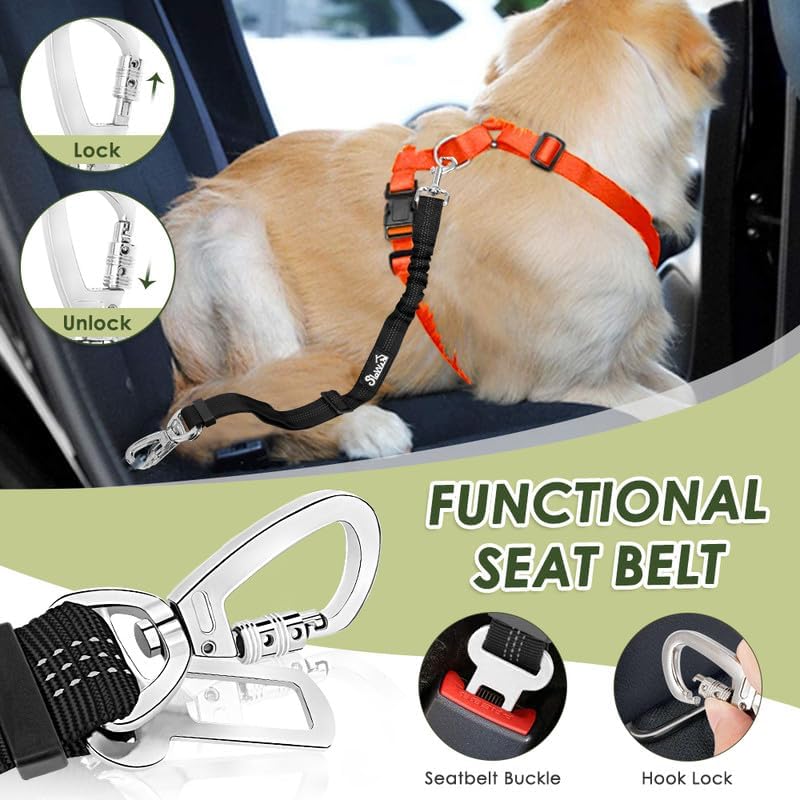 SlowTon Dog Seat Belt Harness for Car, Dog Car Harness Adjustable Mesh Breathable & Dog Seatbelt