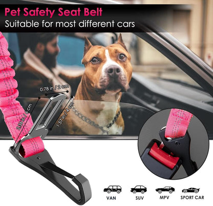 SlowTon 2 Pack Dog Seat Belt, 2 in 1 Attachment, Hook Latch Bar or Seatbelt Buckle with Elastic