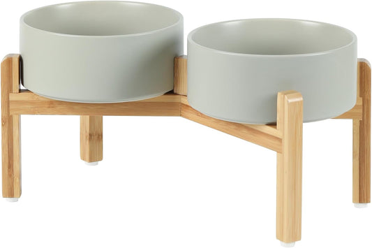 Ceramic Raised Double Bowls Set with Stand, Food & Water Bowls for Medium Breed Dogs, Weighted Dog