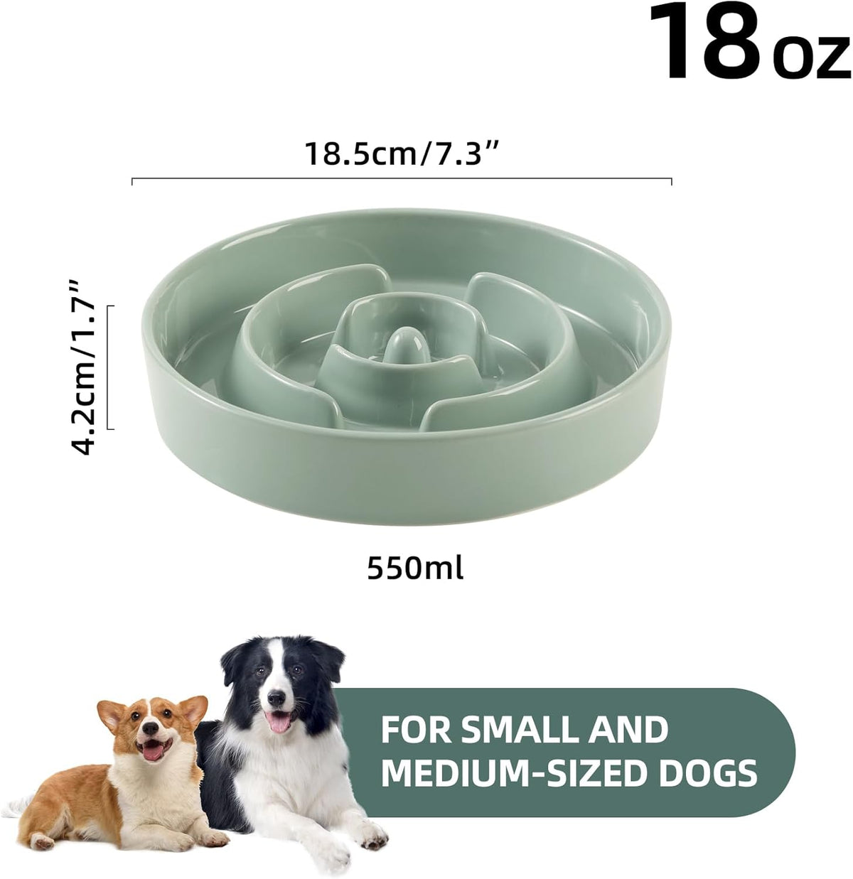 7.3inch Ceramic Slow Feeder Dog Bowl for Medium and Large Breed, Puzzle Dog Food Dish
