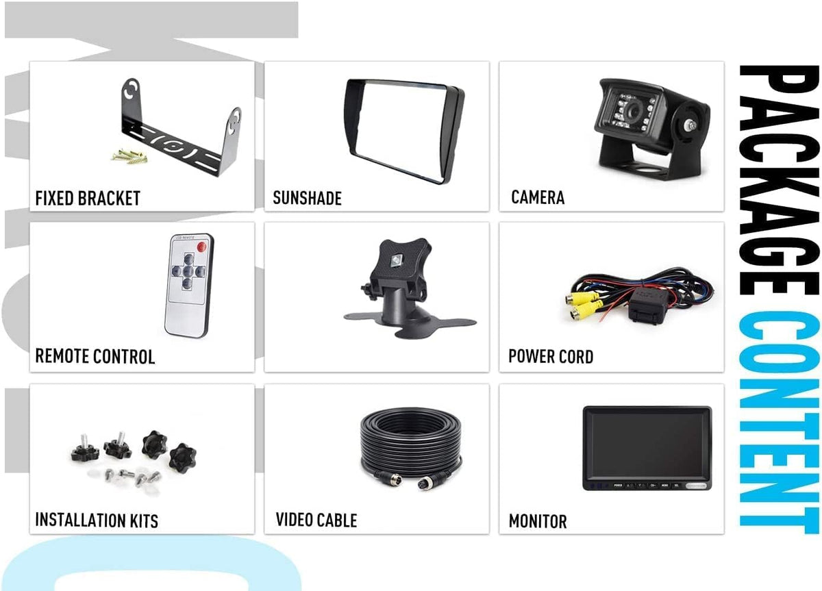Rear View Camera Kit, Wired Backup Camera System 7 Inch Monitor IP69 Waterproof IR Night Vision