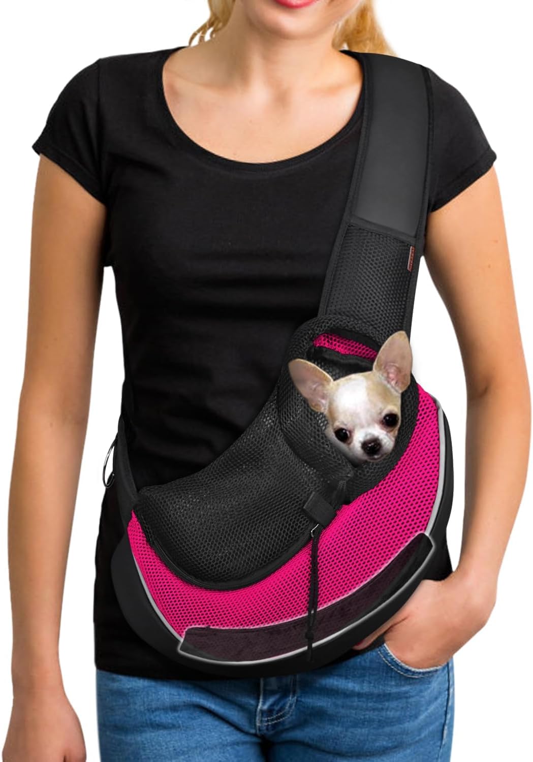 YUDODO Pet Sling Carrier for Small Dogs & Cats – Hands-Free Puppy Carrier with Safety Hook, Large
