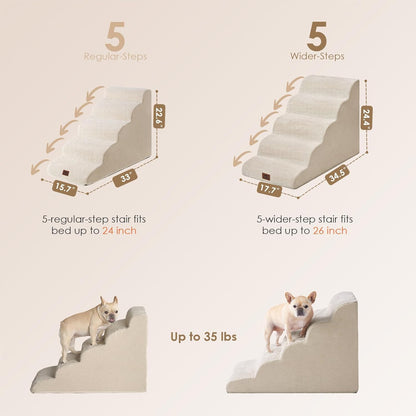 EHEYCIGA Curved Dog Stairs Ramp for High Beds, 5-Step Extra Wide Dog Steps for Small Dogs and Cats