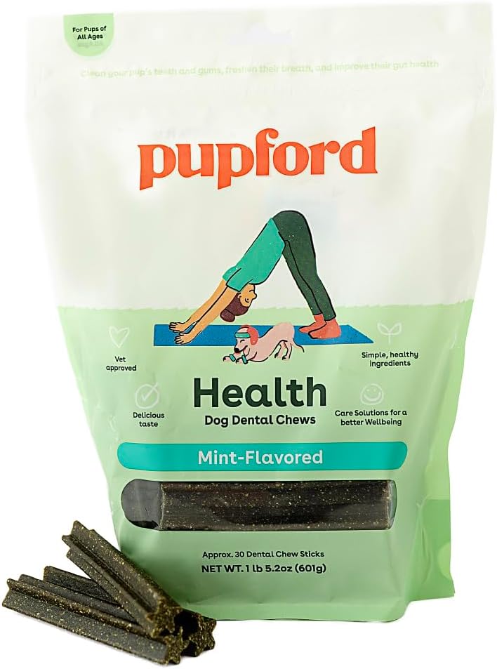 Pupford Dental Chews for Dogs, All-Natural 4-Inch Sticks for Plaque, Tartar & Bad Breath, Grooved