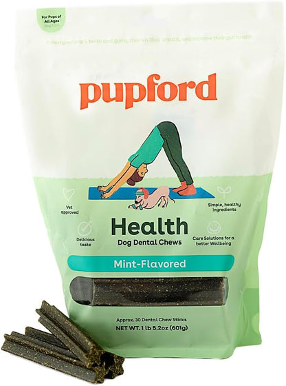 Pupford Dental Chews for Dogs, All-Natural 4-Inch Sticks for Plaque, Tartar & Bad Breath, Grooved