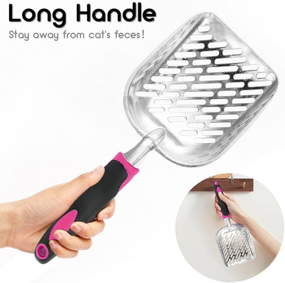 Cat Litter Scoop-Metal Cat Scooper-Long Handle Scoop,Cat Scooper-Poop Sifting-Mesh Shovel-Suitable
