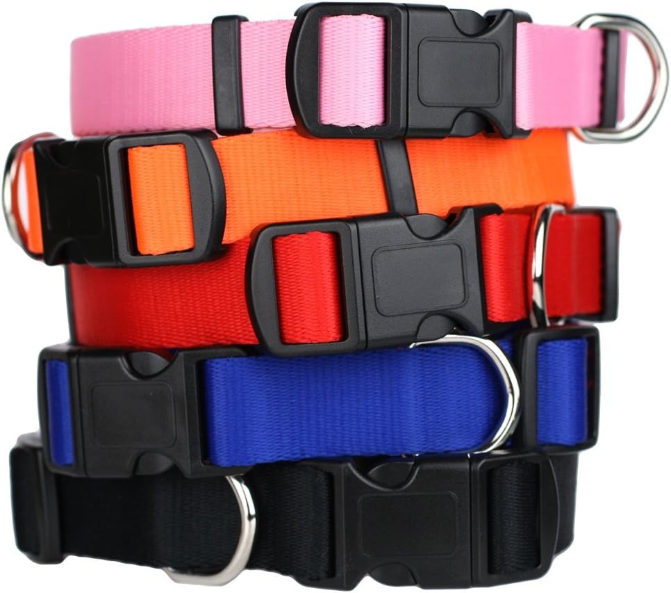 GoTags Dog Collars, Durable Solid Nylon Dog Collars in 5 Color Options and 4 Adjustable Sizes for