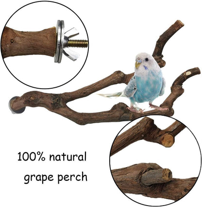 kathson Natural Parrot Perch Bird Stand Pole Wild Grape Stick Paw Grinding Fork Parakeet Climbing