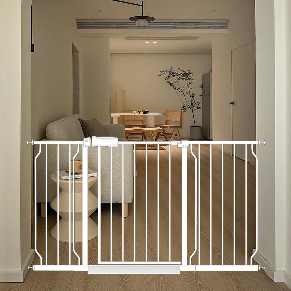 White Extra Wide Baby Gate 53-57.5 inch for Doorways Stairs Pressure Mount Baby Gate Automatic