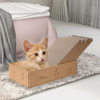 4 Packs in 1 Cat Scratch Pad with Box, Cat Scratcher Cardboard,Reversible,Durable Recyclable
