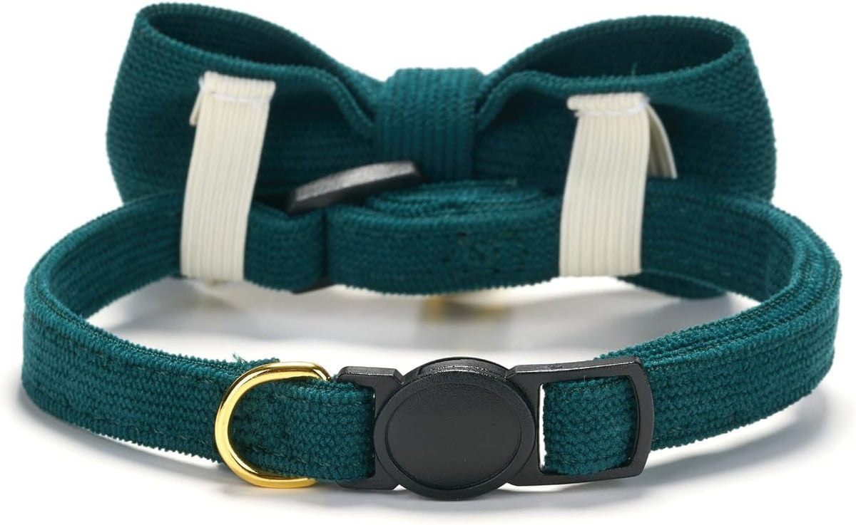 2 Pack Soft Corduroy Christmas Cat Collars with Bow Tie & Bell, Adjustable Breakaway Cotton Kitty