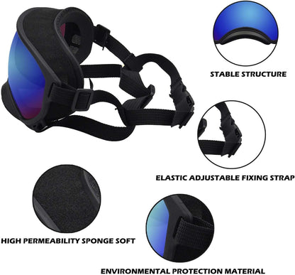 Medium Dog Sunglasses with Adjustable Strap UV Protection, Winproof Dog Puppy Sunglasses, Suitable