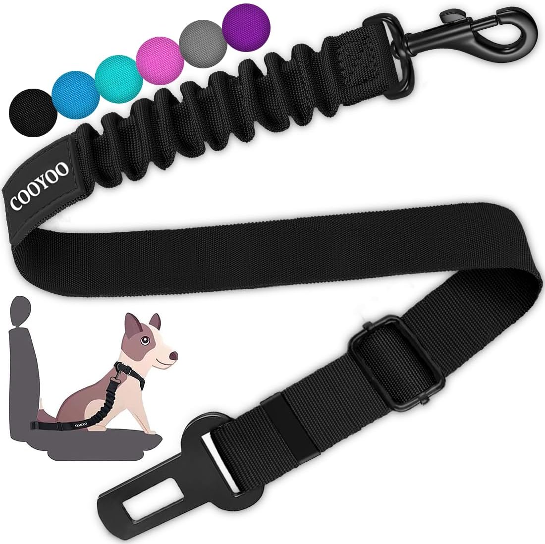COOYOO Dog Seat Belt, Durability Retractable Dog Car Harness Adjustable Dog Seat Belt for Vehicle