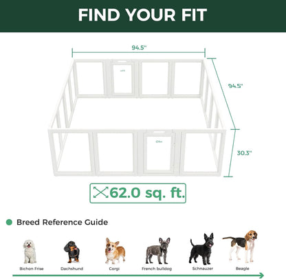 FXW AuraSpace Acrylic Indoor Unleashed Dog Playpen for Small and Medium Dogs, 30 Inch, 16 Panels