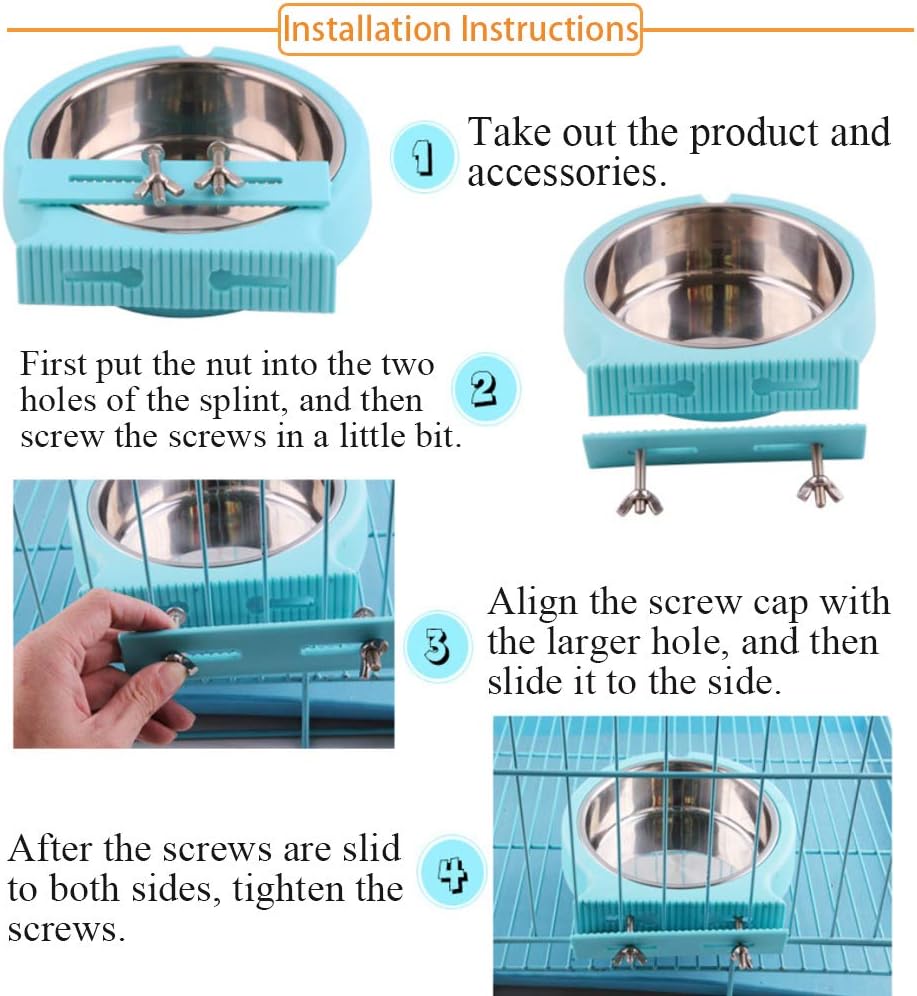 kathson Crate Dog Bowl, Removable Stainless Steel Hanging Pet Cage Bowl Food & Water Feeder Coop