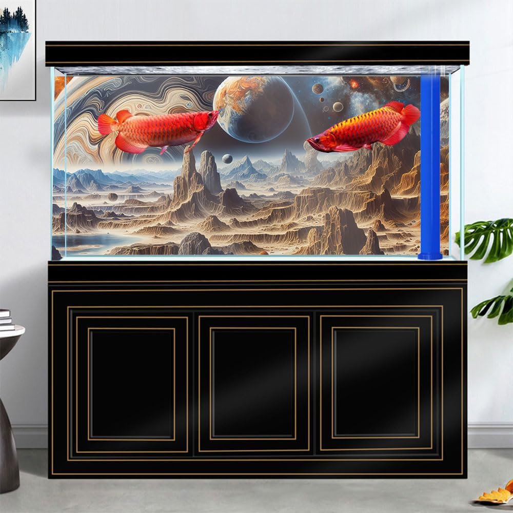 48X24IN Cosmic Spaceterrarium Background, Cool Parallel Space Themed Aquarium Reptile Habitat