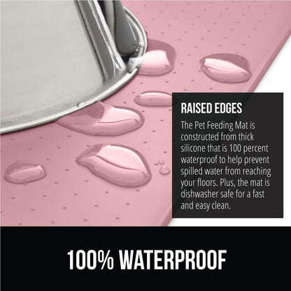 GORILLA GRIP 100% Waterproof Raised Edge BPA Free Silicone Pet Feeding Mat, Dog Cat Food Mats