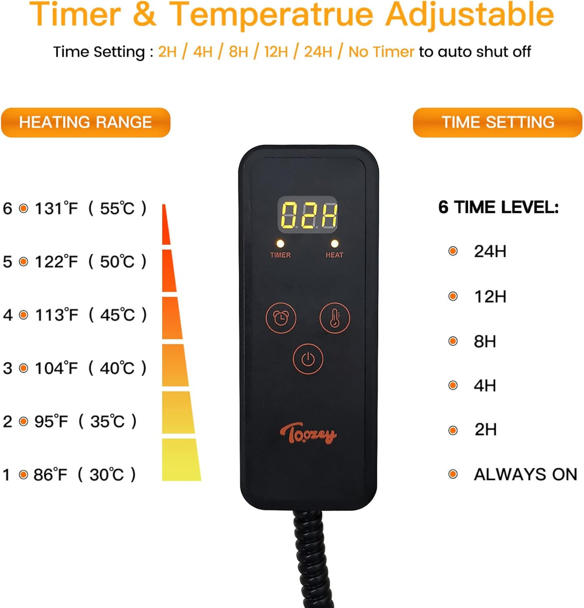 Toozey Large Pet Heating Pad, 6 Adjustable Temperature Dog Cat Heating Pad with Timer, Waterproof