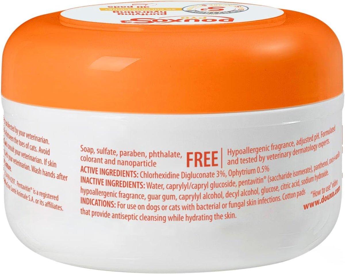 Douxo S3 Pyo Pads, Contains 3% Chlorhexidine & 0.5% Ophytrium, Antiseptic & Hydrating, For