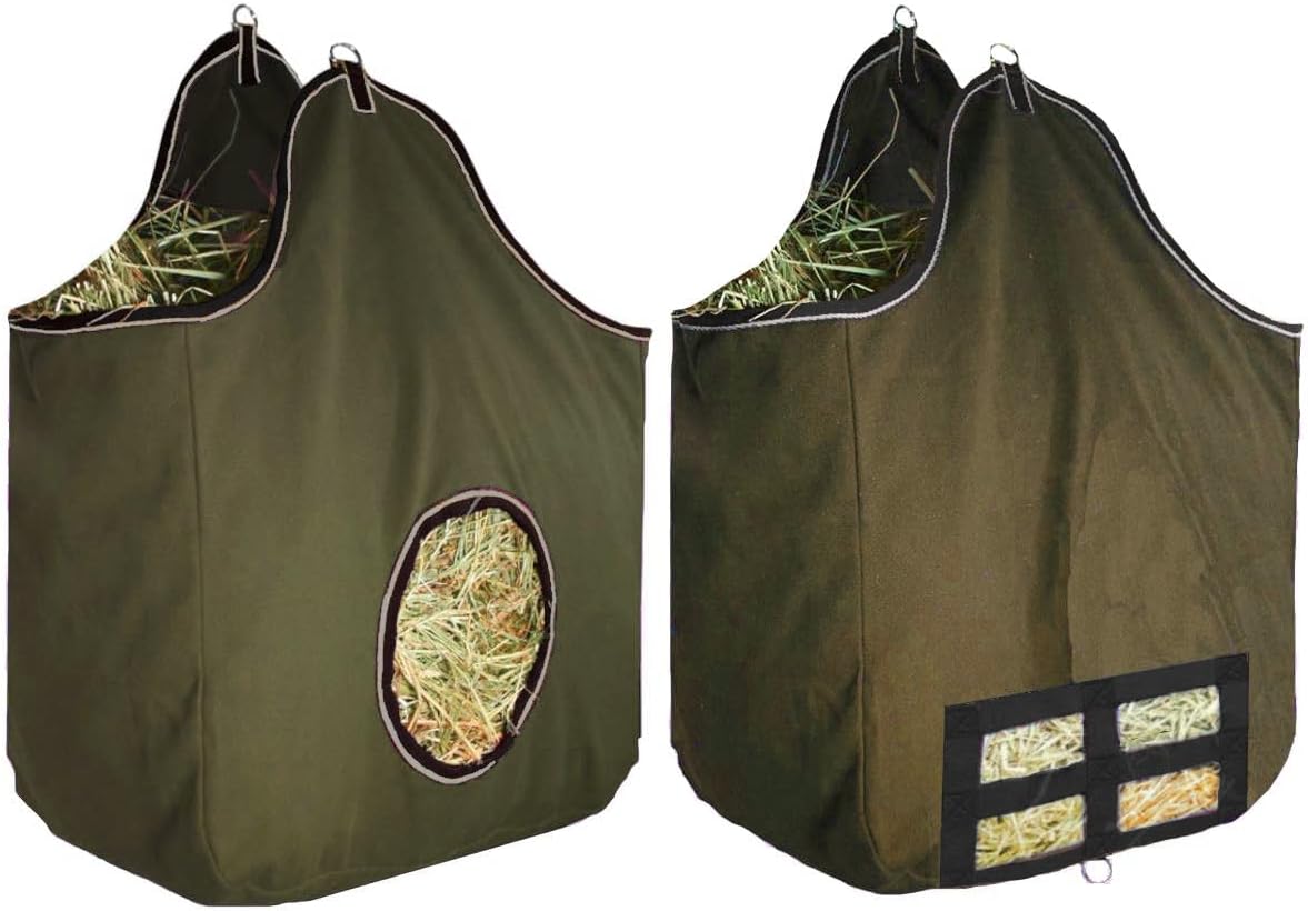 Derby Originals Large 24 OZ Canvas Horse Hay Bag 2 Sided Combo Design X Wide Gusset and 6 Month