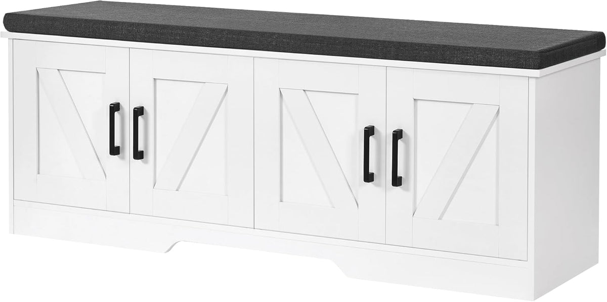 2-Tier Storage Bench, Shoe Bench with Padded Seat Cushion, Entryway Bench with 4 Barn Doors