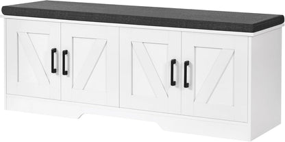 2-Tier Storage Bench, Shoe Bench with Padded Seat Cushion, Entryway Bench with 4 Barn Doors