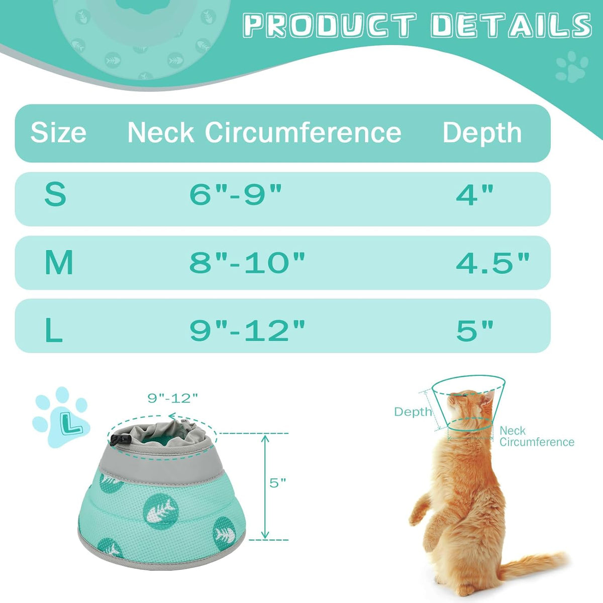 Cat Cone Collar Soft to Stop Licking After Surgery Cat Recovery Collar for Small Large Cats