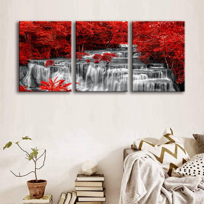 Yxbhhym Black White and Red Waterfall Canvas Wall Art Forest Paintings Waterfall Artwork for Wall