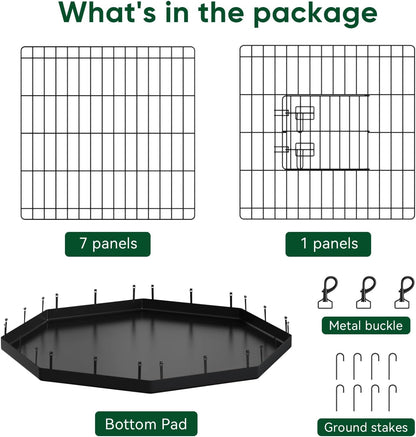 PJYuCien Dog Playpen, 8 Panels 42’’H Dog Pens Indoor with Bottom Pad, Metal Foldable Pet Puppy