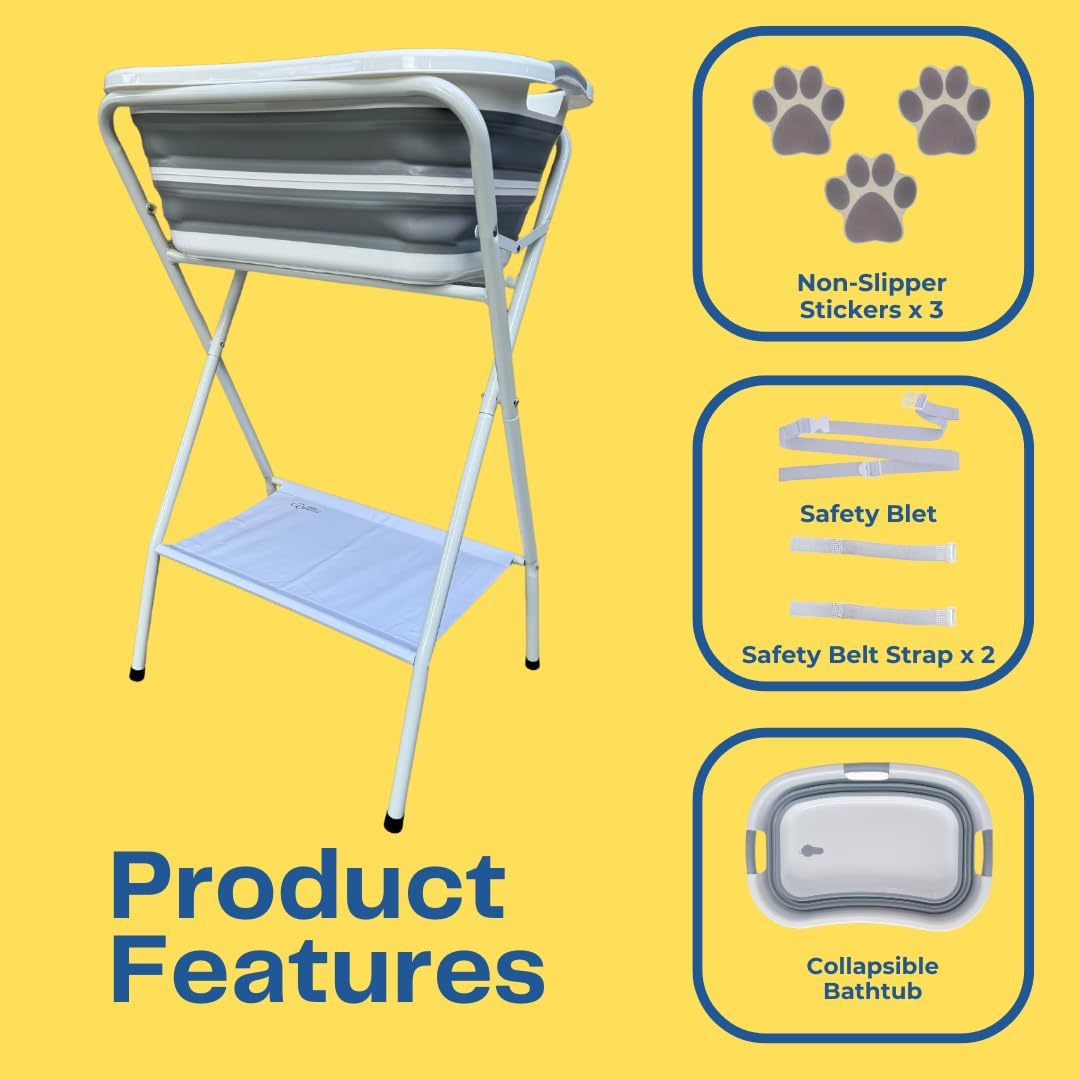 Collapsible Elevated Pet Bathtub, Foldable Washing Station for Small to Medium Dogs and Cats
