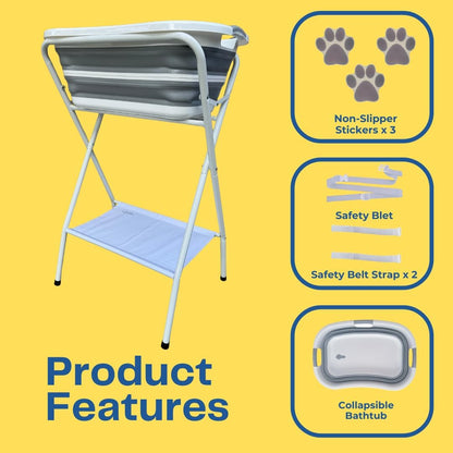 Collapsible Elevated Pet Bathtub, Foldable Washing Station for Small to Medium Dogs and Cats
